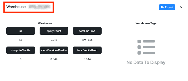 A detailed view of the Ternary UI showing usage within a single Snowflake data warehouse.