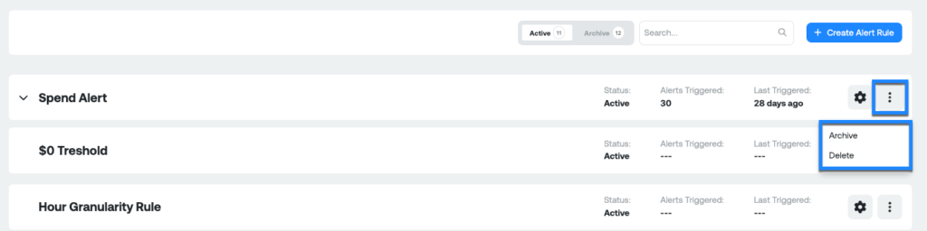 View new anomaly alert management rules