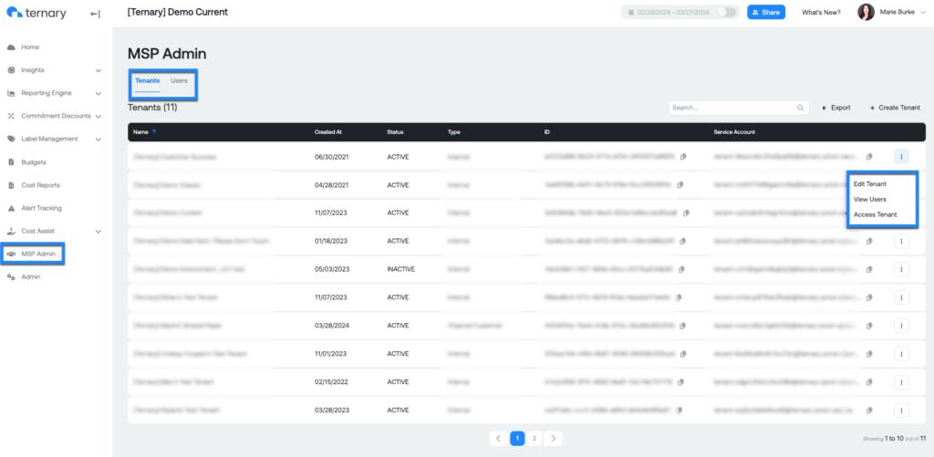 MSP Admin console